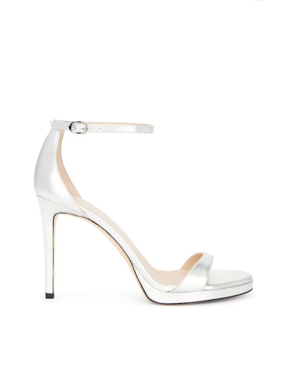 Stuart Weitzman The Nudist Platform Sandals Silver Leather Size 8
